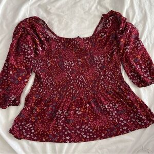 Plus Size 2XL Bohemian Floral Burgundy Women's Top